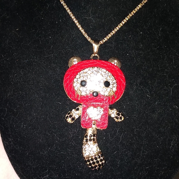 Red Raccoon with Movable Tail Pendant Necklace - Picture 5 of 5